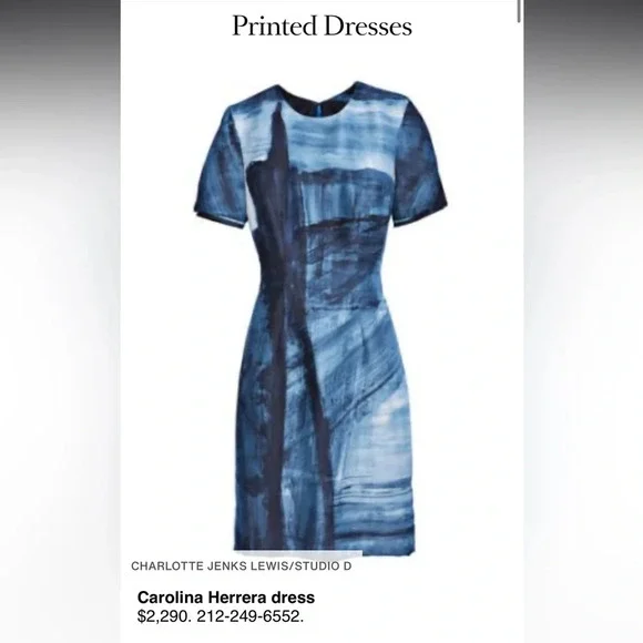 Carolina Herrera Blue Brush Stroke Abstract Sheath Dress MSRP $2,290 Size 8 - Picture 10 of 10